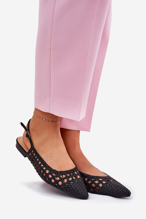 Baleriny Z Plecionką I Szpiczastymi Noskami Na Płaskim Obcasie Czarne Carollese