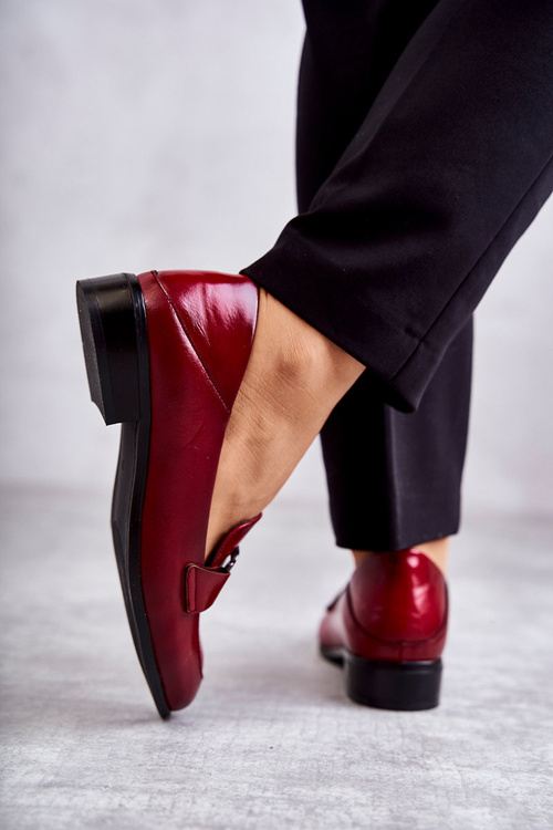 Półbuty Skóra Loafery Bordowe Trine