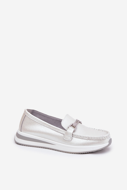 Leather Women's Moccasins With Decoration D&A LR51-966 Silver