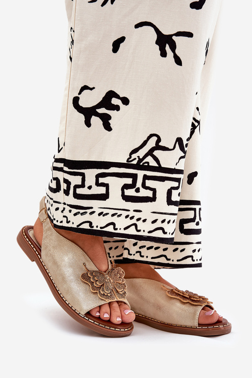 Women's sandals on flat heel with decoration gold Setorina
