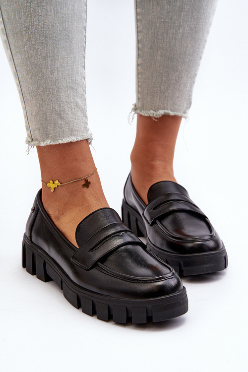 Women's Black Faux Leather Loafers Seravisa