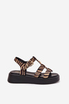 Ladies Platform Sandals With Gold Detail Zebra Beige-Black Fevire