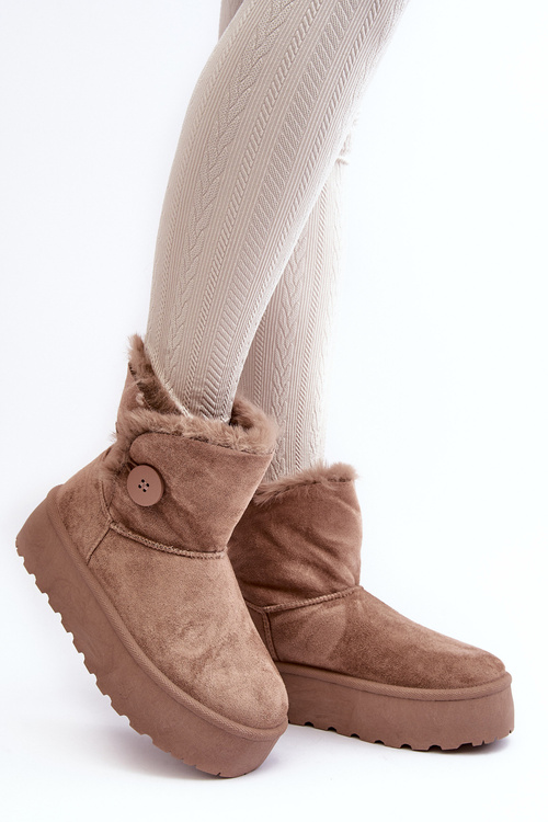 Śniegowce Damskie Platforma Futerko Beżowe Wikasem 85-925