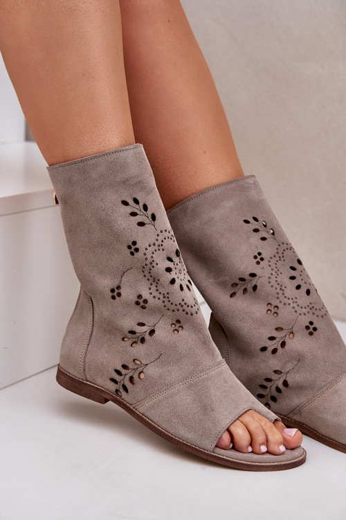 Zazoo 3437 Women's Suede Sandals With Zipper Beige