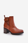 Insulated Heeled Booties Eco Leather With Buckle Camel Eriliana