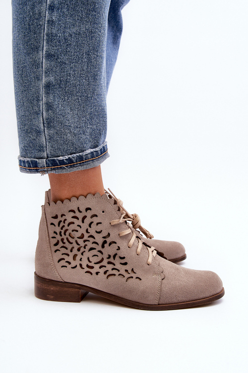 Lace-up Women's Openwork Boots Zazoo 2871 Beige