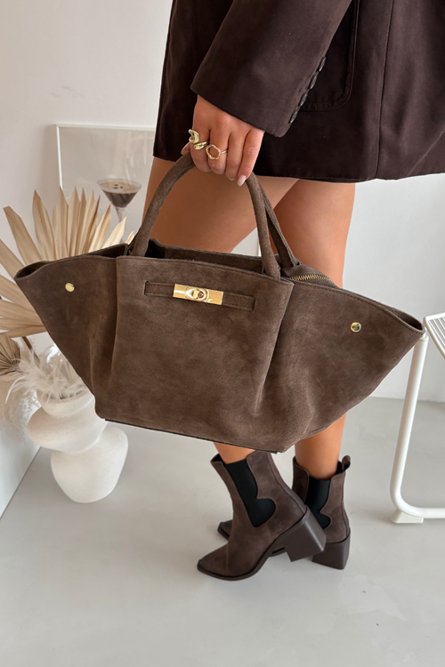 Bag Made of Natural Suede Dark Beige Fiorenza