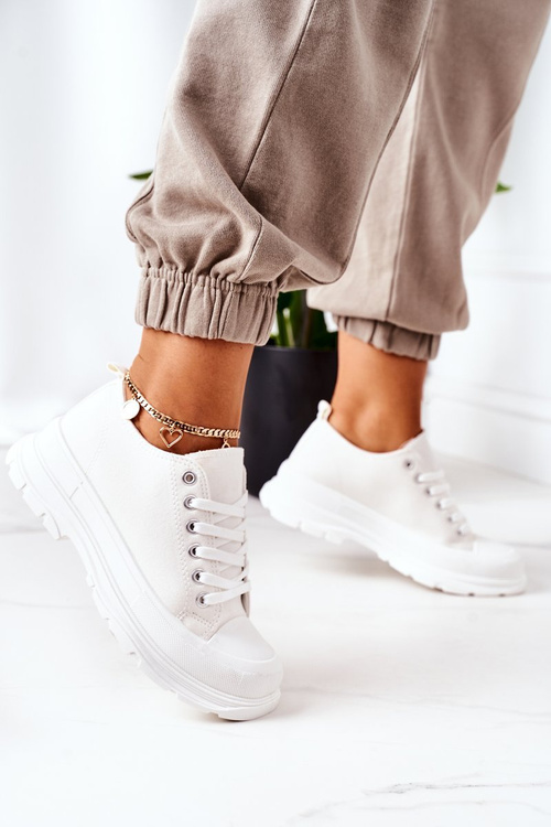 Damskie Trampki Na Platformie Białe Travel Time