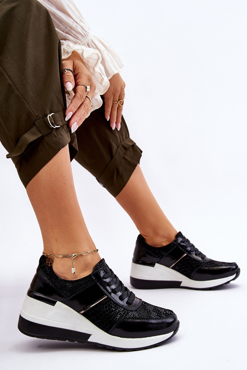 Women's Leather Wedge Sneakers Black Crosby