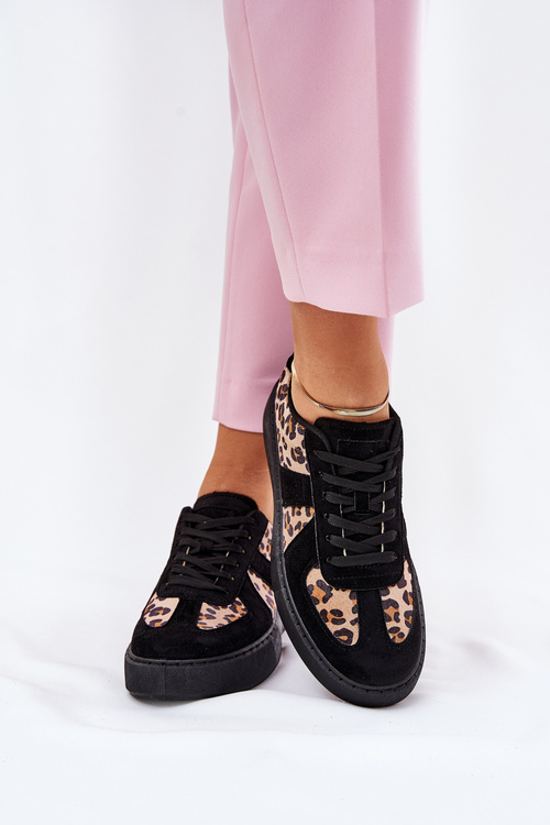 Women's Sneakers With Leopard Print On Platform Black Nativira
