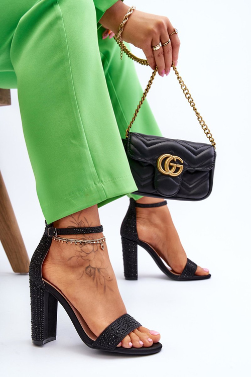 Women's High Heel Sandals With Zircons Black Idealistic