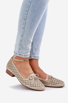 Baleriny Eko Skóra Ażurowe Z Kokardką Złote Relabra
