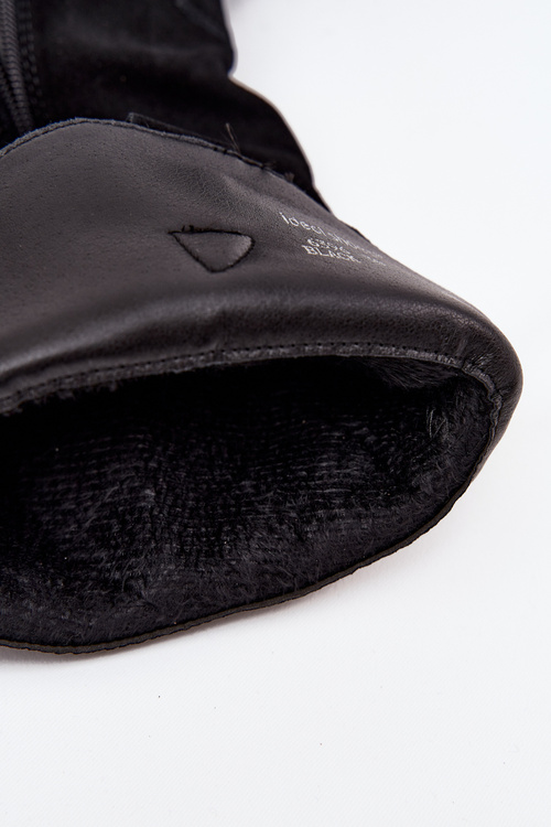 Kozaki Kowbojki Z Naturalnego Zamszu Obcas Ocieplane Czarne Urselle