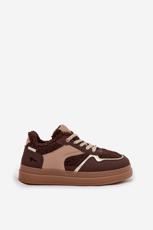 Women's Platform Sneakers with Sheepskin Brown Frelina