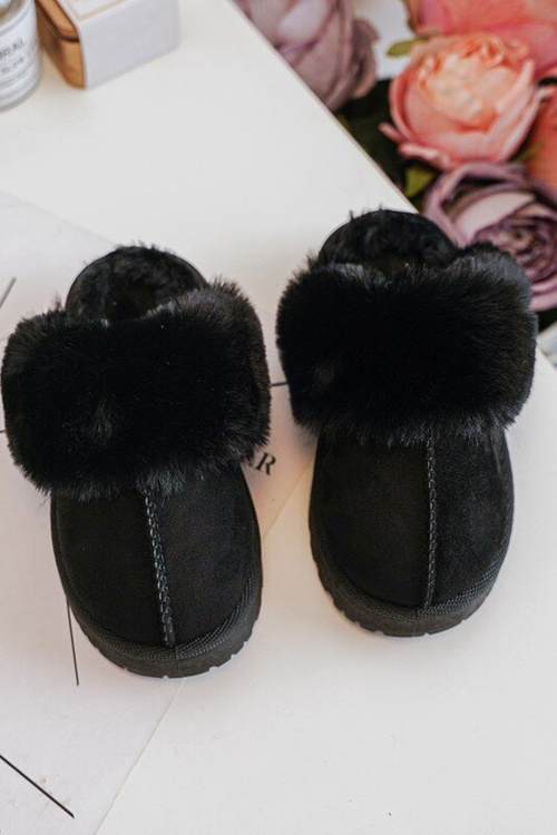 Children's Slippers With Fur Black Birasta