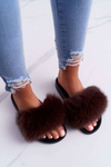 Women's Flip Flops with Natural Fur Coffee Naturis