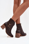 Women's perforated ankle boots made of genuine leather on a heel Zazoo 3690 chocolate