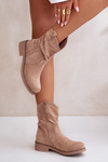 Warm Ladies Ankle Boots With Ruching And Decoration Beige Etteara