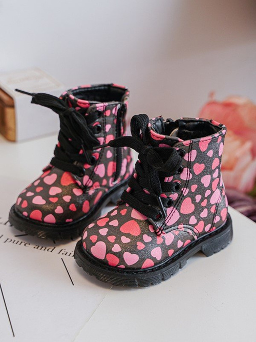 Kids' Lined Boots with Zipper Black-Pink Dolida
