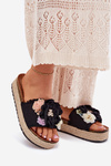 Women's Sandals With Flowers Platform With Braiding Black Zenvanis