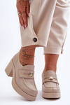 Women's Leather Half-Boots on Heel Beige Dunadia