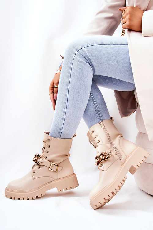 Chained Worker Boots Beige Molisa
