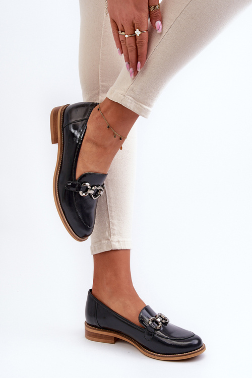 Mokasyny Lakierowane Skórzane Damskie Granatowe Laura Messi 2760