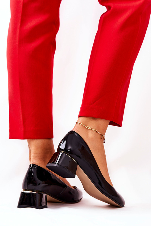 Skórzane Lakierowane Czółenka Lewski 3118 Czarne