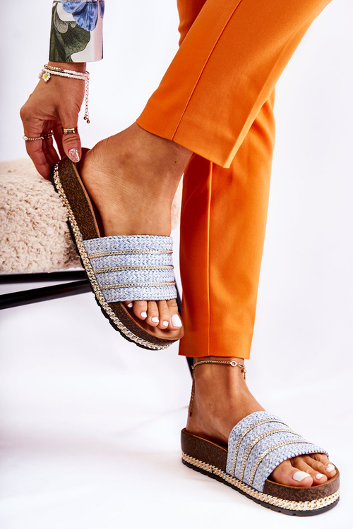 Klapki Damskie Klasyczne Łańcuszek Niebieskie Maddy