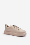 Women's Leather Sneakers with Beige Embellishments Dysuria