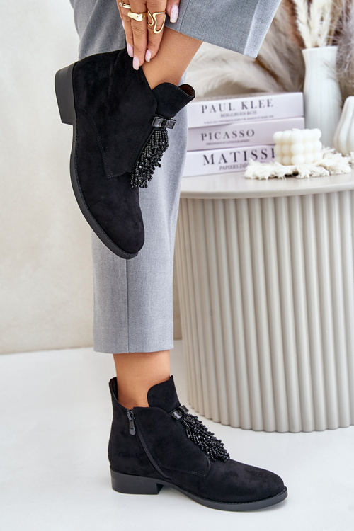 Warm Low Boots With Decoration On Zipper Black S.Barski HY42-715