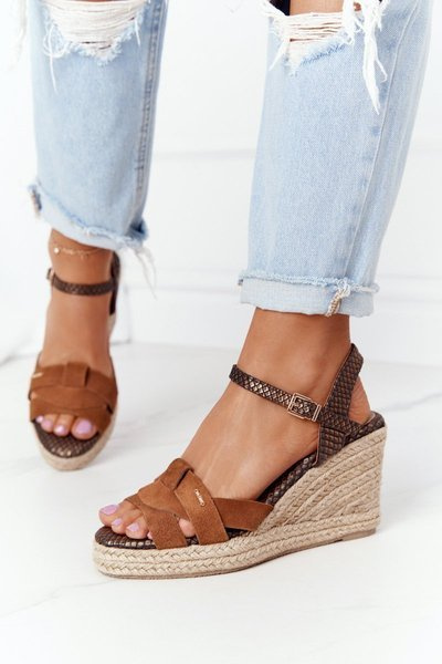 Leather Wedge Sandals Big Star HH274377 Brown