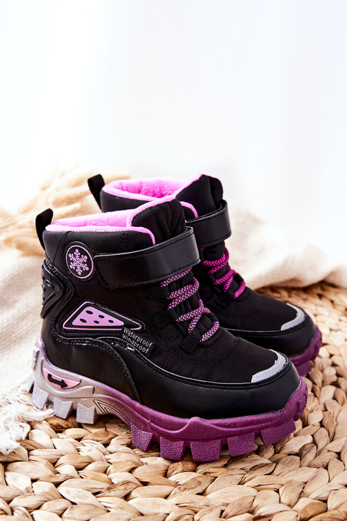 Children's Insulated Snow Boots Velcro Black and Pink Tannis