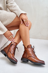 Insulated Ankle Boots With Flat Heel And Decoration Camel Leonise