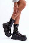  Glossy Boots on Massive Platform Black Mibrac