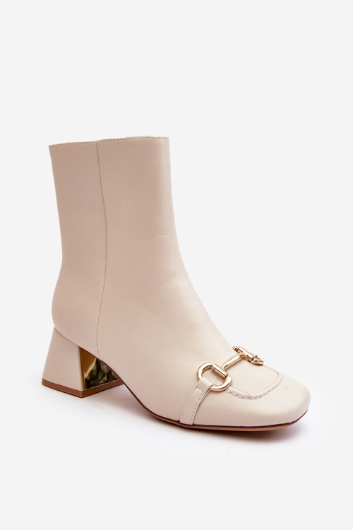 Ankle Boots with Heel and Embellishment Light Beige Adinah