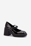 Black Patent Leather Pumps on Chunky Heel Halmina