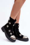 Leather Quilted Boots with Decorations D&A MR870-14 Black
