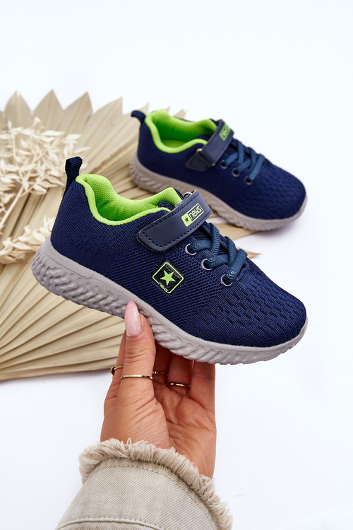Buty Sportowe Dziecięce Na Rzep Granatowo-Zielone Brego 22DZ23-4843
