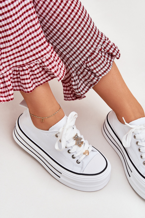 Damskie Trampki Platforma Złote Przypinki Białe Fiorina