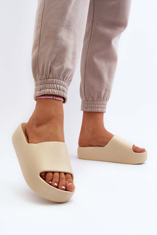 Women's Thick Sole Beige Slides Oreithano