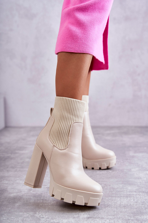 Women's Leather Boots With A Sock Beige Adalyn
