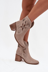 Women's openwork suede boots on heel Zazoo 3690 beige