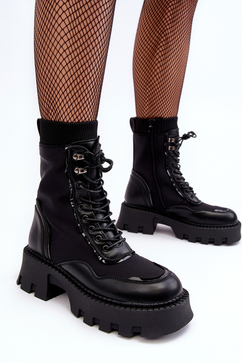 Botki Workery Sznurowane Masywne Czarne Seloma JJ22