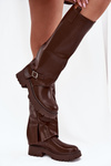 Insulated boots with rolled shaft and buckle chocolate Fiorae