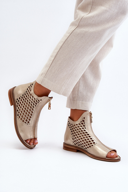 Leather Cut-Out Sandals with Zip Gold Zazoo 977/L