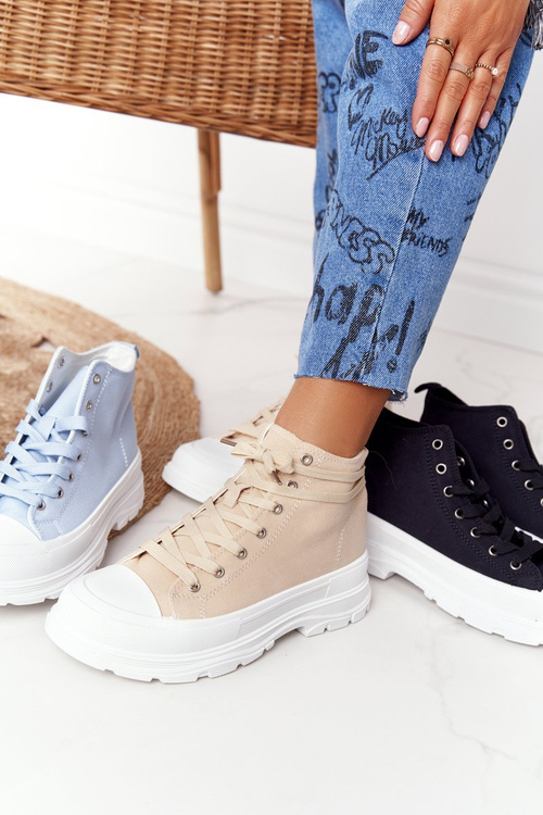 Women's High Sneakers On A Chunky Sole Beige-White Trissy