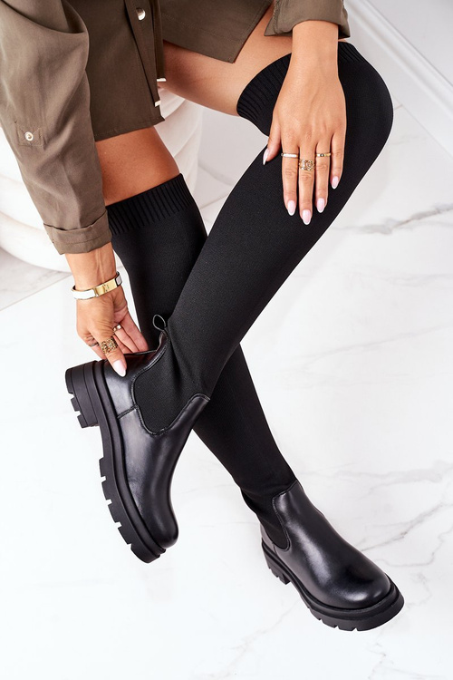 Over The Knee Boots Of Elastic Fabric Black Ice Coffee