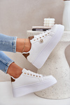 Eco Leather Sneakers On Platform With Golden Detail White-Brown Zingie