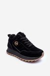 Buty Sportowe Ocieplane Platforma Skóra Czarne Adite TL233